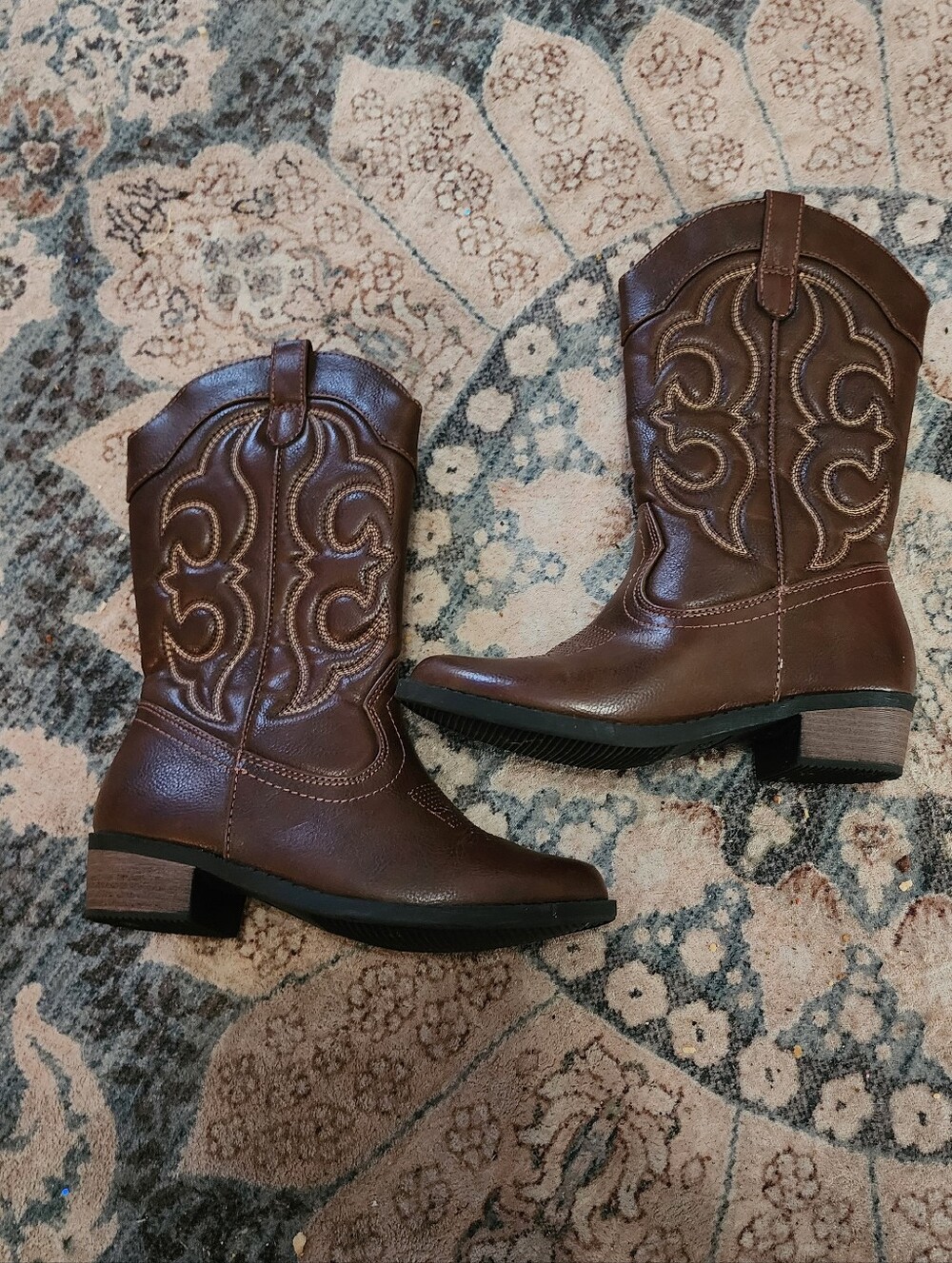 Cat & Jack Brown Kids Western Boots with Stitch Detail
